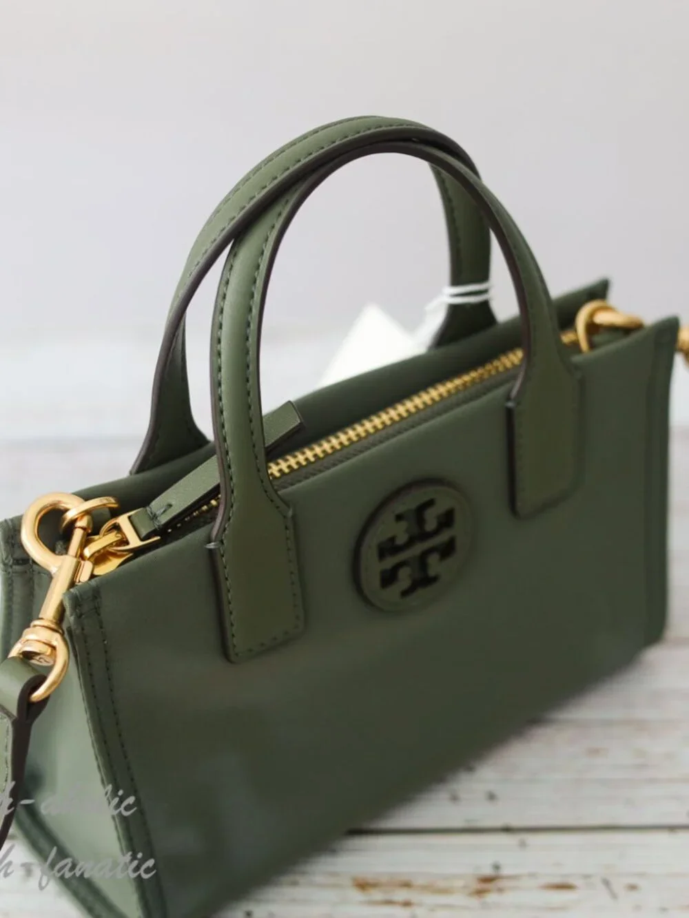 NWT Tory Burch Ella Nylon Mini Tote Crossbody Bag Purse in Palm Leaf Green